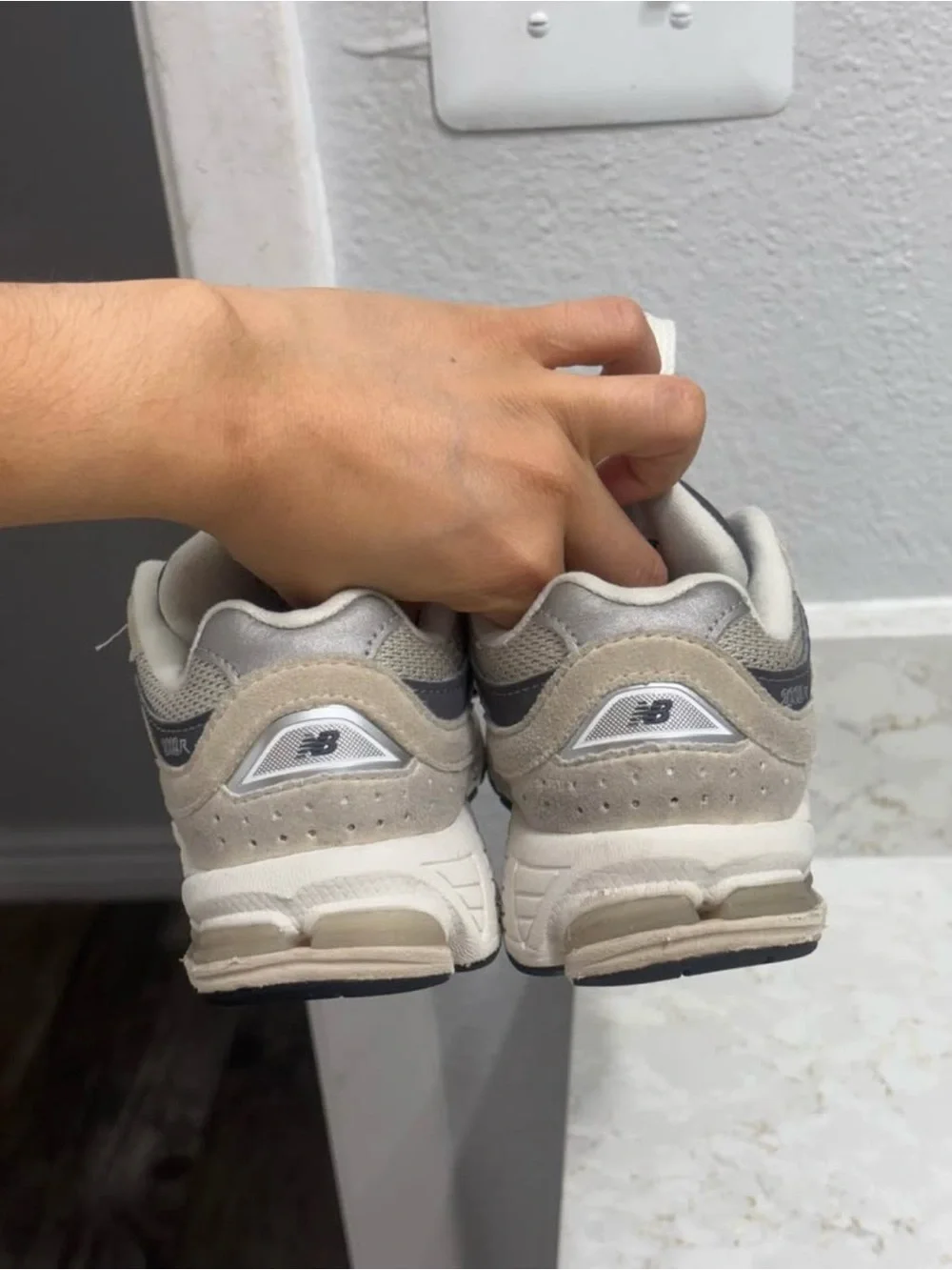 New Balance 2002R Kids Beige and Gray Lace-Up Sneakers